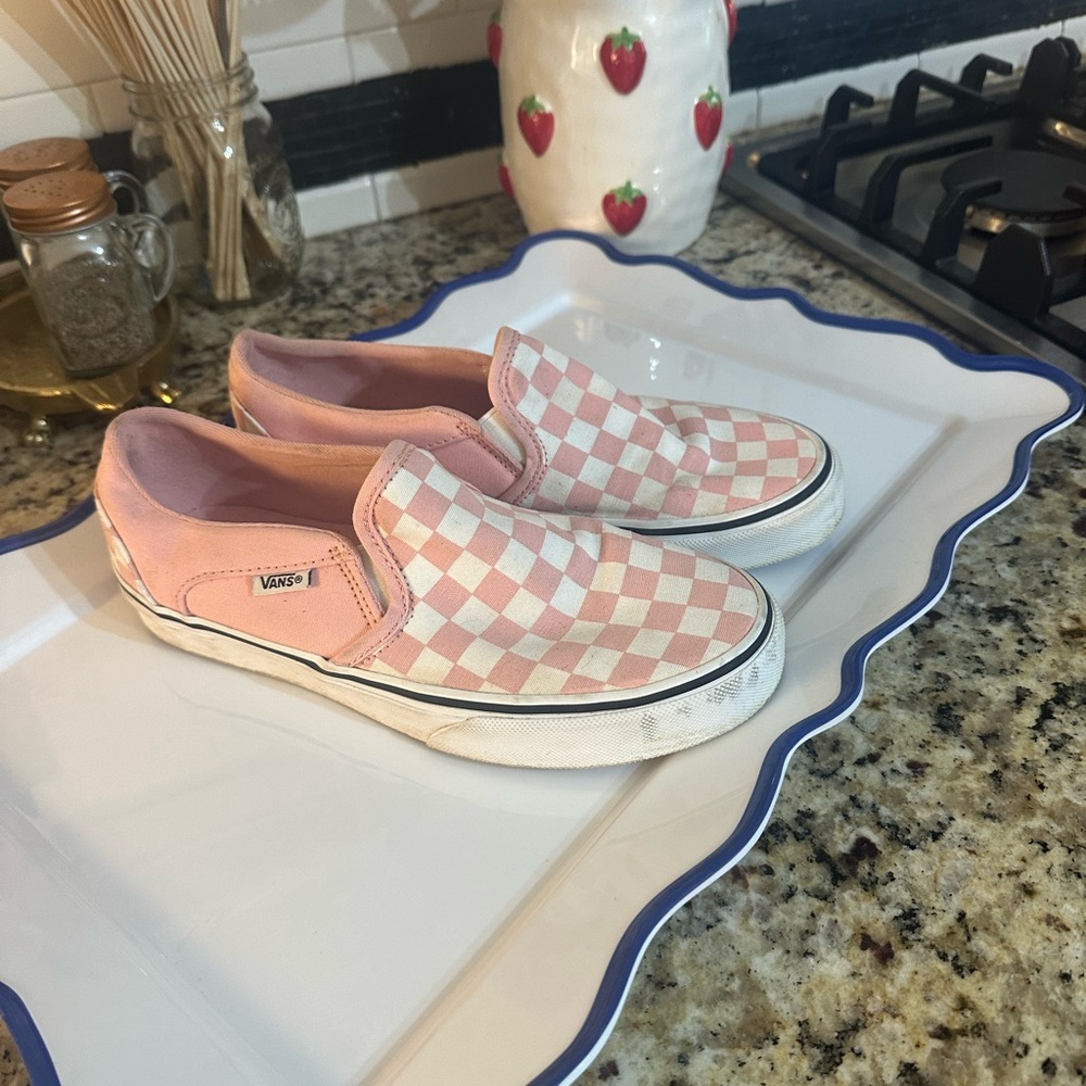 Vans Pink and White Checkered Slip-Ons